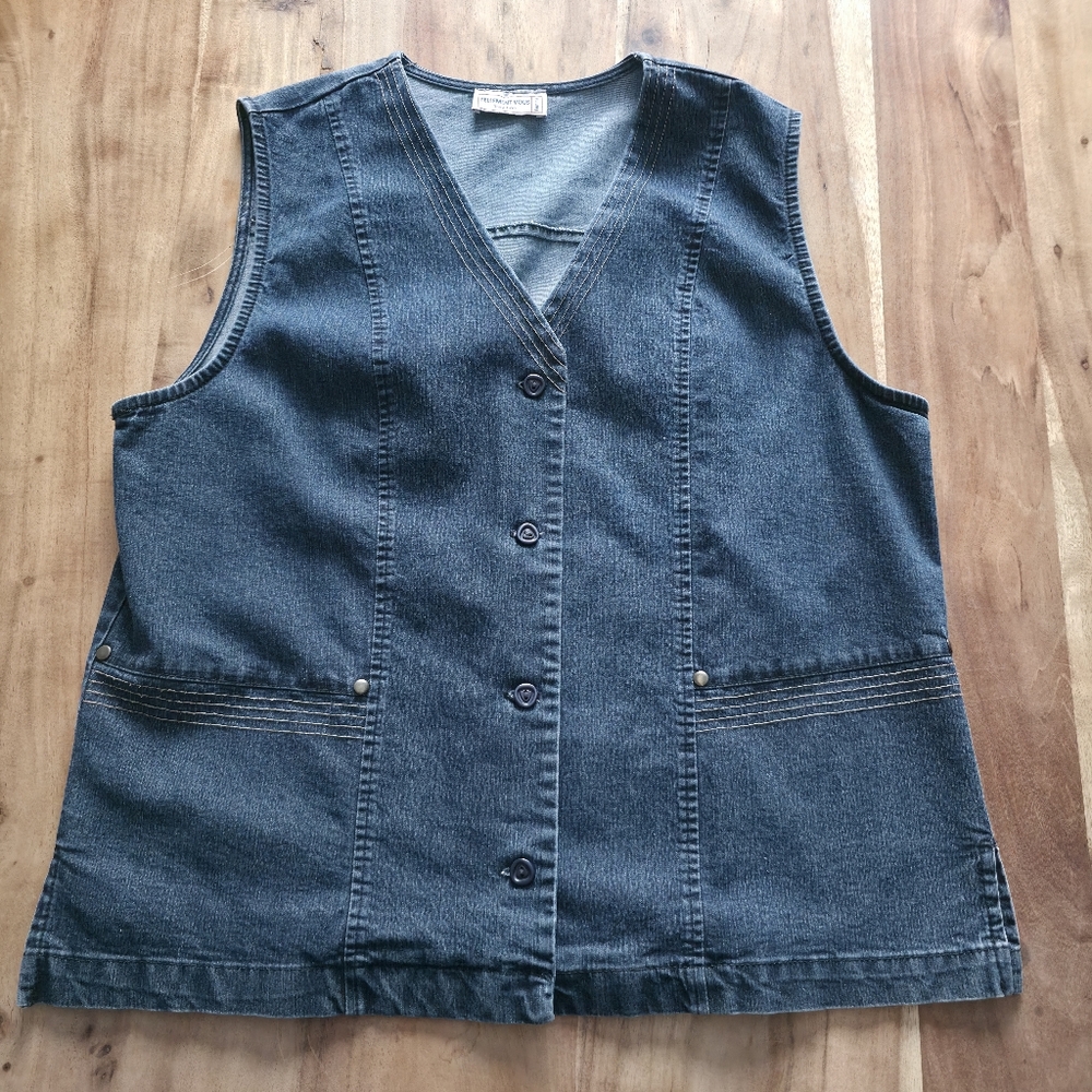 Tellement Vous Dark Wash Denim Vest – Chic Vintage Aesthetic,size L - Picture 12 of 16